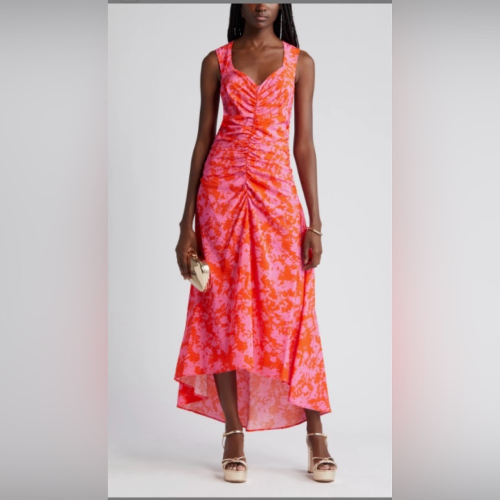 Chelsea28 Pink and Orange Asymmetrical Ruched Sundress